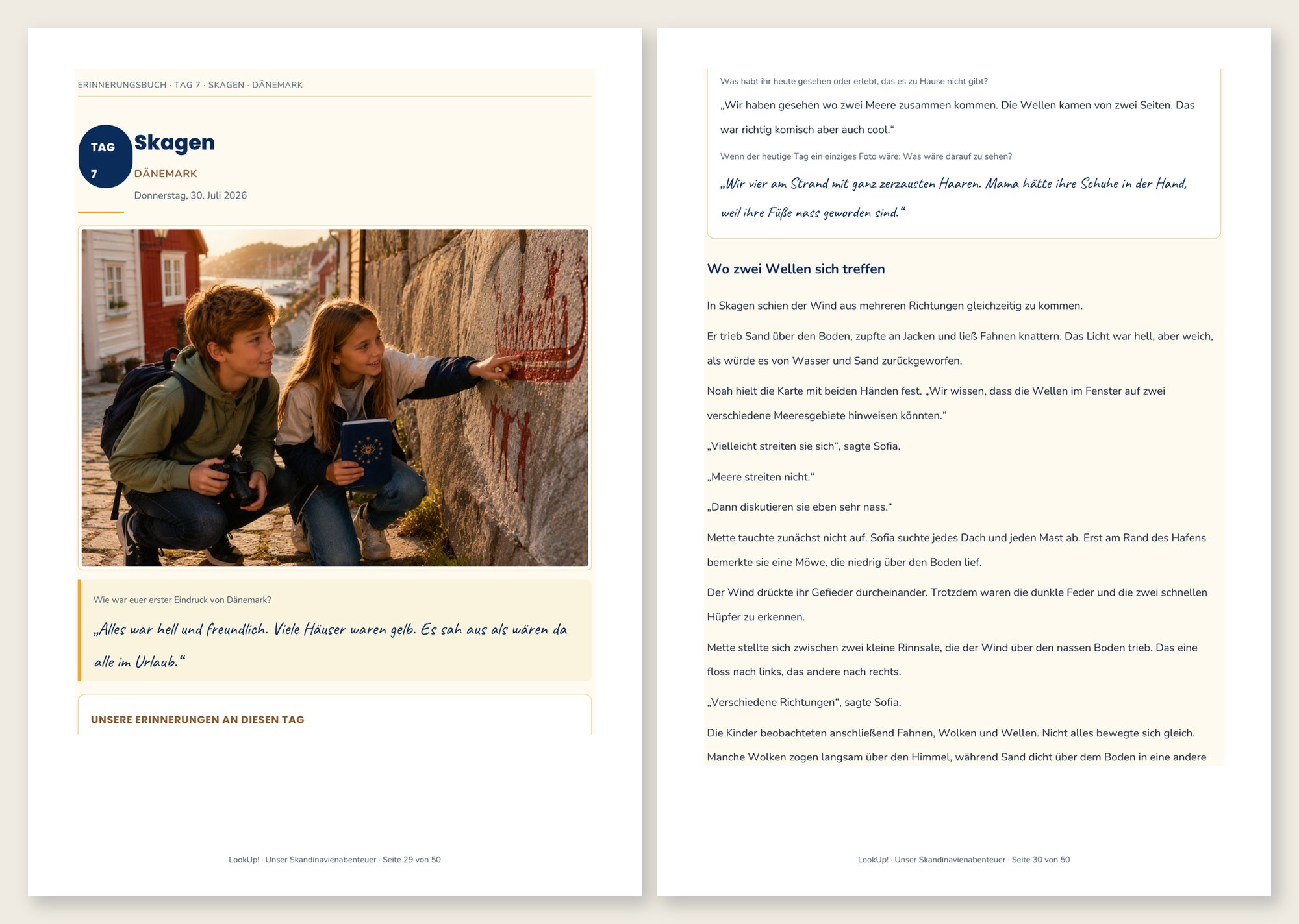 Weitere Doppelseite des Demo-Erinnerungsbuchs mit Reisefotos aus Skagen.