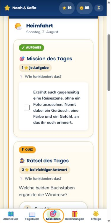 cully.it-Mission mit gemeinsamer Familienaufgabe und einem Reiserätsel.